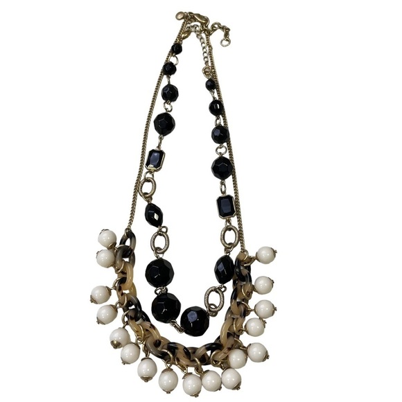 J Crew Beaded Necklaces Tortoiseshell Black Gold Ivory - Picture 2 of 7